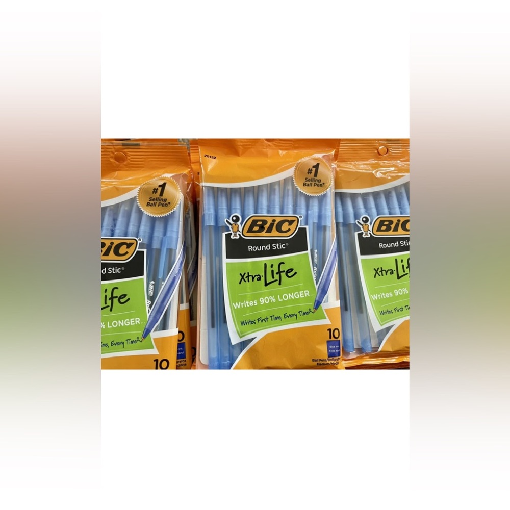 NEW 2pk 10 Count BIC Round Stick Xtra Life Ballpoint Blue Pen School Supplies